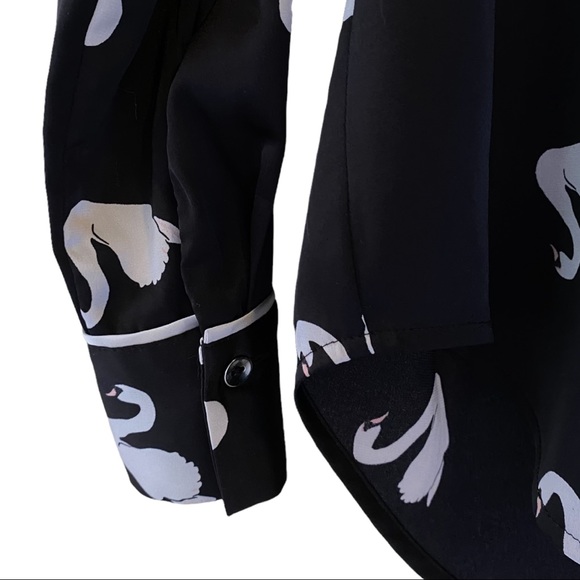 RW & CO Black Swan Blouse, Pyjama Style, Satin-Feel, Front Pocket - Picture 5 of 7